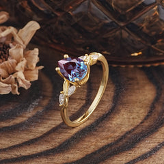 Nature-Inspired Pear-Shaped Classic Alexandrite Ring for Engagement and Weddings