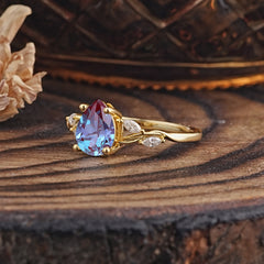 Nature-Inspired Pear-Shaped Classic Alexandrite Ring for Engagement and Weddings