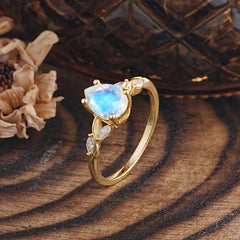 Nature-Inspired Pear-Shaped Classic Moonstone Ring for Engagement and Weddings
