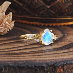 Nature-Inspired Pear-Shaped Classic Moonstone Ring for Engagement and Weddings