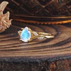 Nature-Inspired Pear-Shaped Classic Moonstone Ring for Engagement and Weddings