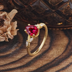 Nature-Inspired Pear-Shaped Classic Ruby Ring for Engagement and Weddings