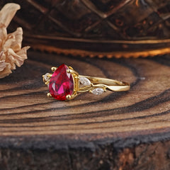 Nature-Inspired Pear-Shaped Classic Ruby Ring for Engagement and Weddings