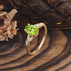 Nature-Inspired Pear-Shaped Classic Peridot Ring for Engagement and Weddings