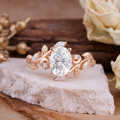 4 Prong Nature Inspired Leafy Vine Pear Cut Moissanite Engagement Ring