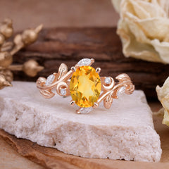 Nature Inspired Leafy Vine Citrine Engagement Ring