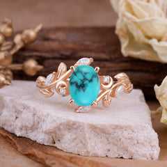 Nature Inspired Leafy Vine Turquoise Engagement Ring