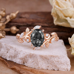 Nature Inspired Leafy Vine Black Rutilated Quartz Engagement Ring