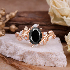Nature Inspired Leafy Vine Black Onyx Engagement Ring