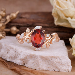 Nature Inspired Leafy Vine Garnet Engagement Ring