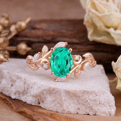 Nature Inspired Leafy Vine Emerald Engagement Ring