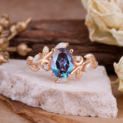 Nature Inspired Leafy Vine Alexandrite Engagement Ring