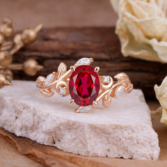 Nature Inspired Leafy Vine Ruby Engagement Ring