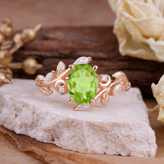 Nature Inspired Leafy Vine Peridot Engagement Ring