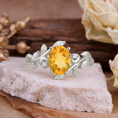 Nature Inspired Leafy Vine Citrine Engagement Ring