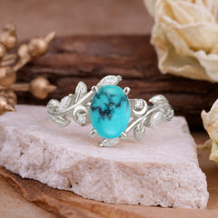 Nature Inspired Leafy Vine Turquoise Engagement Ring