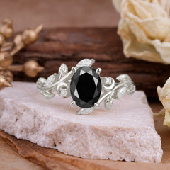 Nature Inspired Leafy Vine Black Onyx Engagement Ring