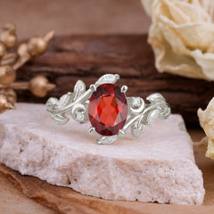 Nature Inspired Leafy Vine Garnet Engagement Ring