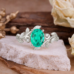 Nature Inspired Leafy Vine Emerald Engagement Ring