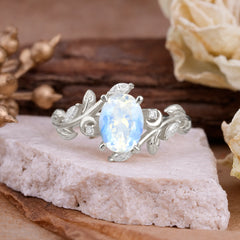 Nature Inspired Leafy Vine Moonstone Engagement Ring