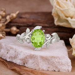 Nature Inspired Leafy Vine Peridot Engagement Ring