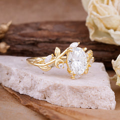 4 Prong Nature Inspired Leafy Vine Pear Cut Moissanite Engagement Ring