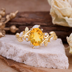 Nature Inspired Leafy Vine Citrine Engagement Ring