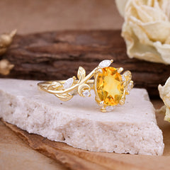 Nature Inspired Leafy Vine Citrine Engagement Ring