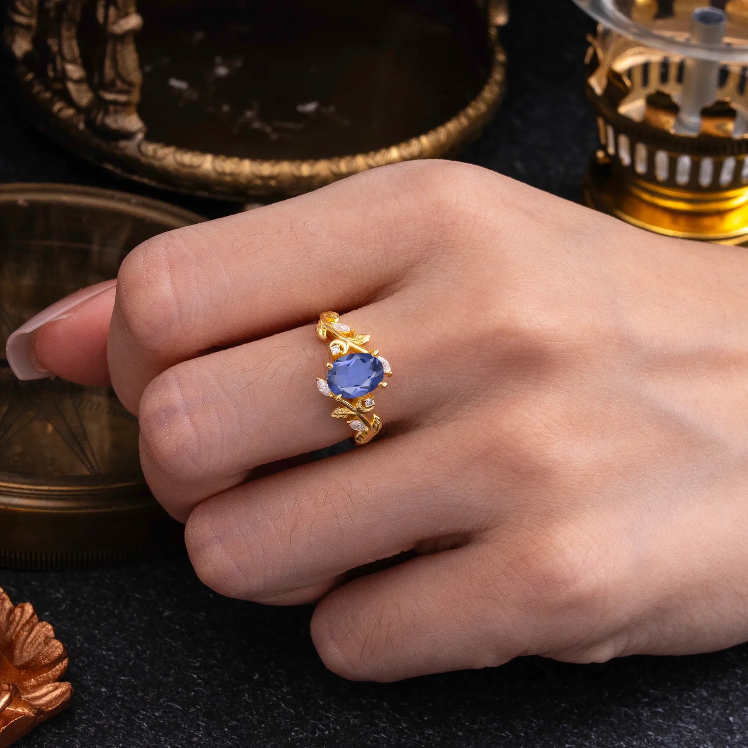 Nature Inspired Leafy Vine Tanzanite Engagement Ring