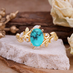 Nature Inspired Leafy Vine Turquoise Engagement Ring