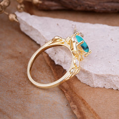 Nature Inspired Leafy Vine Turquoise Engagement Ring