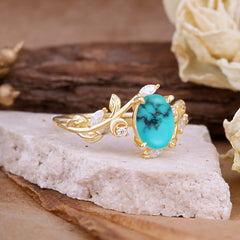 Nature Inspired Leafy Vine Turquoise Engagement Ring