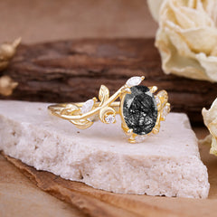 Nature Inspired Leafy Vine Black Rutilated Quartz Engagement Ring