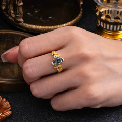 Nature Inspired Leafy Vine Black Rutilated Quartz Engagement Ring