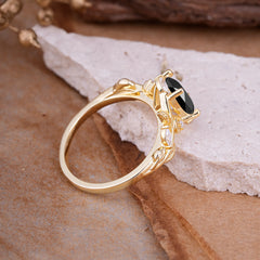 Nature Inspired Leafy Vine Black Onyx Engagement Ring