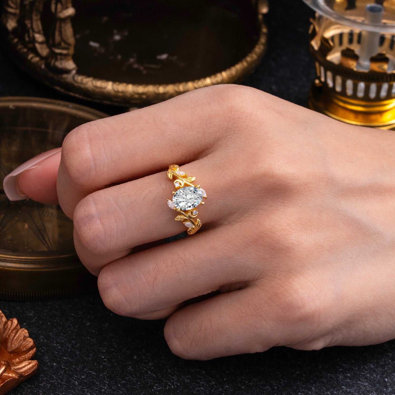 Nature Inspired Leafy Vine Lab Diamond Engagement Ring