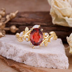 Nature Inspired Leafy Vine Garnet Engagement Ring