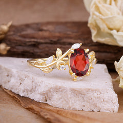 Nature Inspired Leafy Vine Garnet Engagement Ring