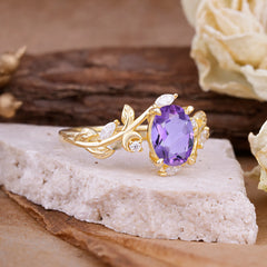 Nature Inspired Leafy Vine Amethyst Engagement Ring