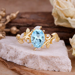 Nature Inspired Leafy Vine Aquamarinet Engagement Ring