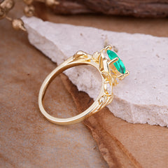 Nature Inspired Leafy Vine Emerald Engagement Ring