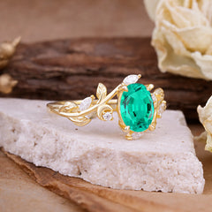 Nature Inspired Leafy Vine Emerald Engagement Ring