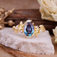 Nature Inspired Leafy Vine Alexandrite Engagement Ring