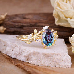 Nature Inspired Leafy Vine Alexandrite Engagement Ring