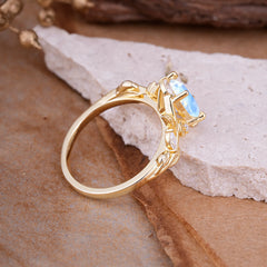 Nature Inspired Leafy Vine Moonstone Engagement Ring