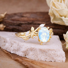 Nature Inspired Leafy Vine Moonstone Engagement Ring