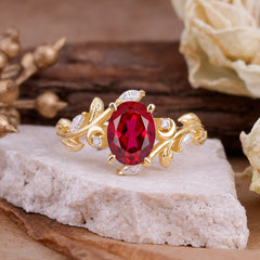 Nature Inspired Leafy Vine Ruby Engagement Ring