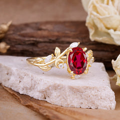 Nature Inspired Leafy Vine Ruby Engagement Ring