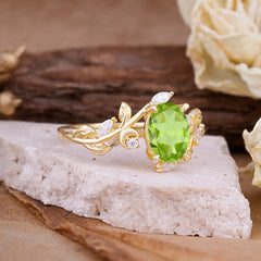 Nature Inspired Leafy Vine Peridot Engagement Ring