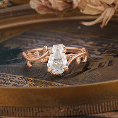 Elegant Coffin Cut 4 Prong Leaf Vine Moissanite Engagement Ring